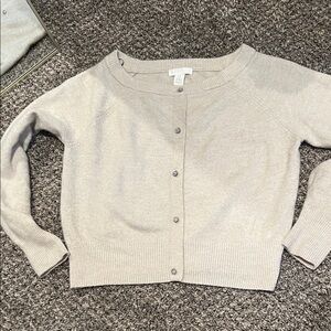 H&M Cream Crewneck Button-Front pretend Cardigan